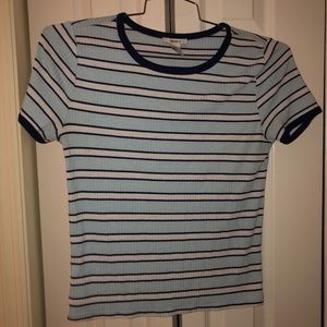 blue and white cropped ringer tee